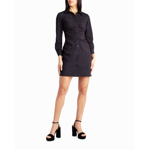 black ruched shirt dress Birthday Girl Black Mini Party Dress - US 8